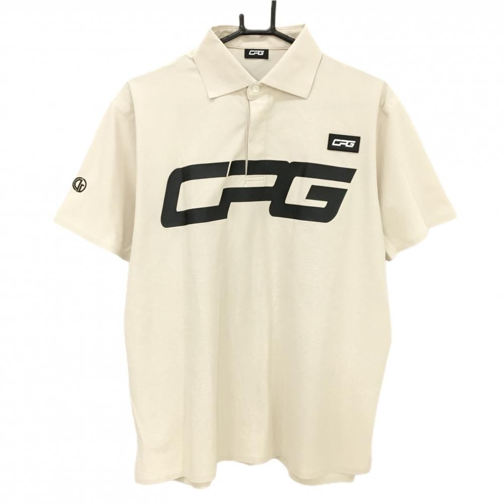 【美品】CPG 半袖ポロシャツ ベージュ×黒 ビッグロゴ  メンズ L ゴルフウェア CPG 美品】CPG 半袖ポロシャツ ベージュ×黒 ビッグロゴ メンズ L