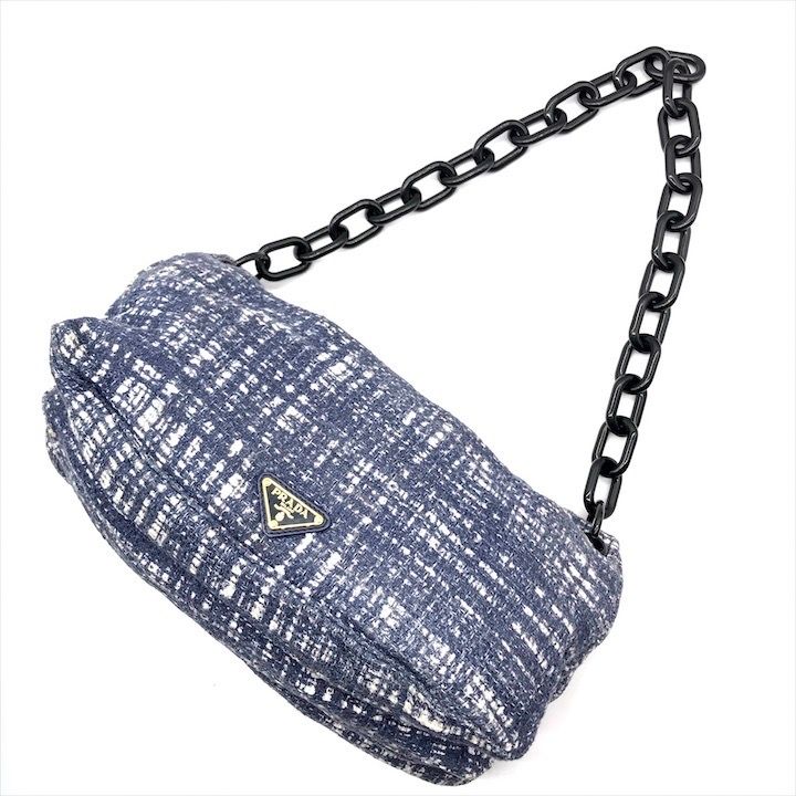 プラダPRADA ツイードネイビーショルダーバッグチェーン
