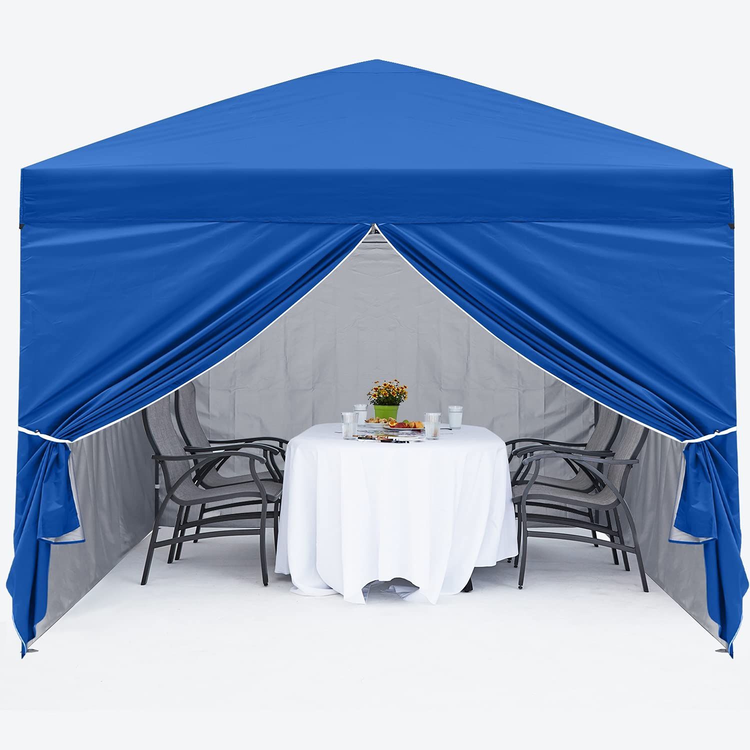 Euker ワンタッチタープテント 3段階調節 UVカット 日よけ 高耐水 組立簡単 天幕/サイドシート4枚付 キャノピーポール付き 数量限定』 日よけ  高耐水 組立簡単 UVカット 天幕/サイドシート4枚付 3段階調節 キャノピーポール付き キャンプ ワンタッチタープテント 3mx3m ...