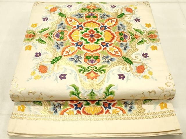 平和屋着物◎六通柄袋帯 唐織 花唐草文 金糸 正絹 逸品 AAAO9027jh