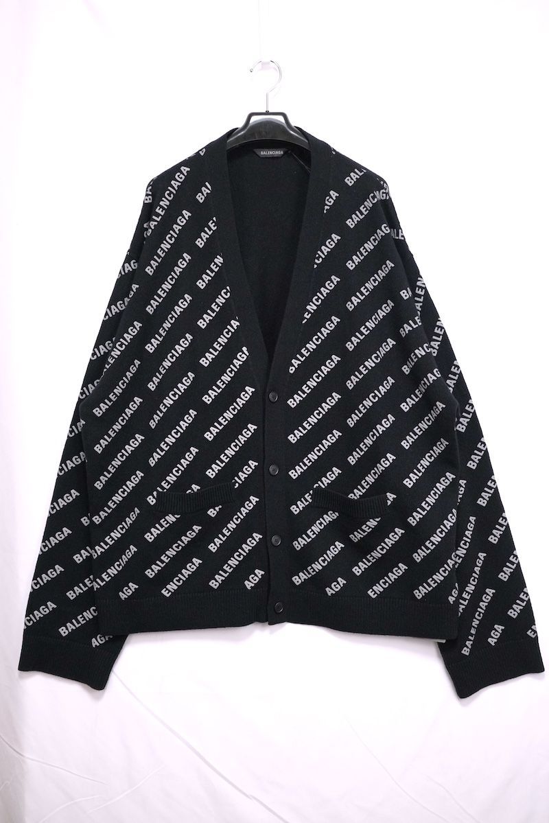 BALENCIAGA ALL OVERLOGO cardigan バレンシアガ オールオーバー プリント ロゴ ニットカーディガン カシミヤ ブラック XXLサイズ 180|108A 696203 T4127