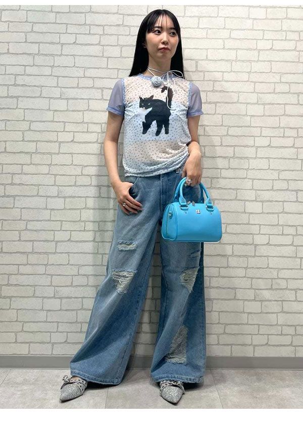 SALE10%OF ファーファー FURFUR トップス 25春夏 【上國料萌衣コラボ】Oolong花柄Tシャツ ミドル丈 半袖 コラボ 猫 rwct252060 FURFUR SALE10%OF ファーファー トップス 25春夏 【上國料萌衣