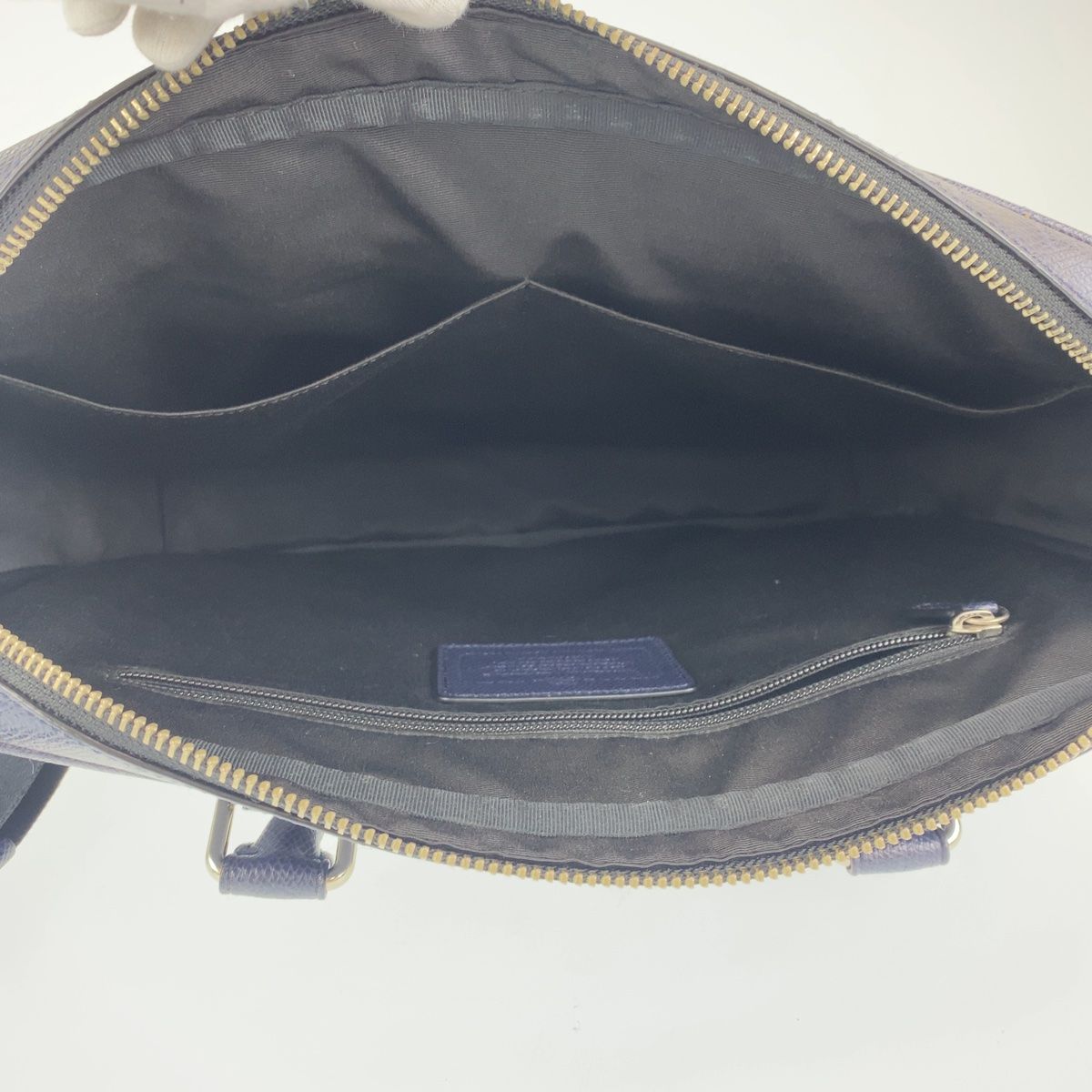 COACH コーチ ネイビー 紺 シルバー金具 PVC ビジネスバッグ ブリーフ