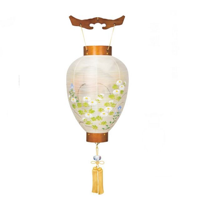 盆提灯 八女提灯 吊り提灯 壺型 萩の香絹二重絵入 長さ78cm P17 8133-00254ta LED電池式 初盆 お盆