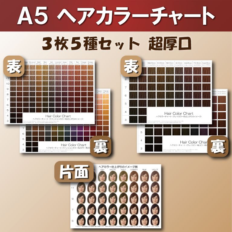 ヘアカラーセット QR & FRシリーズ まとめ売り ヘアカラーチャート3枚5種セット A5超厚口 おしゃれ染め 白髪染め