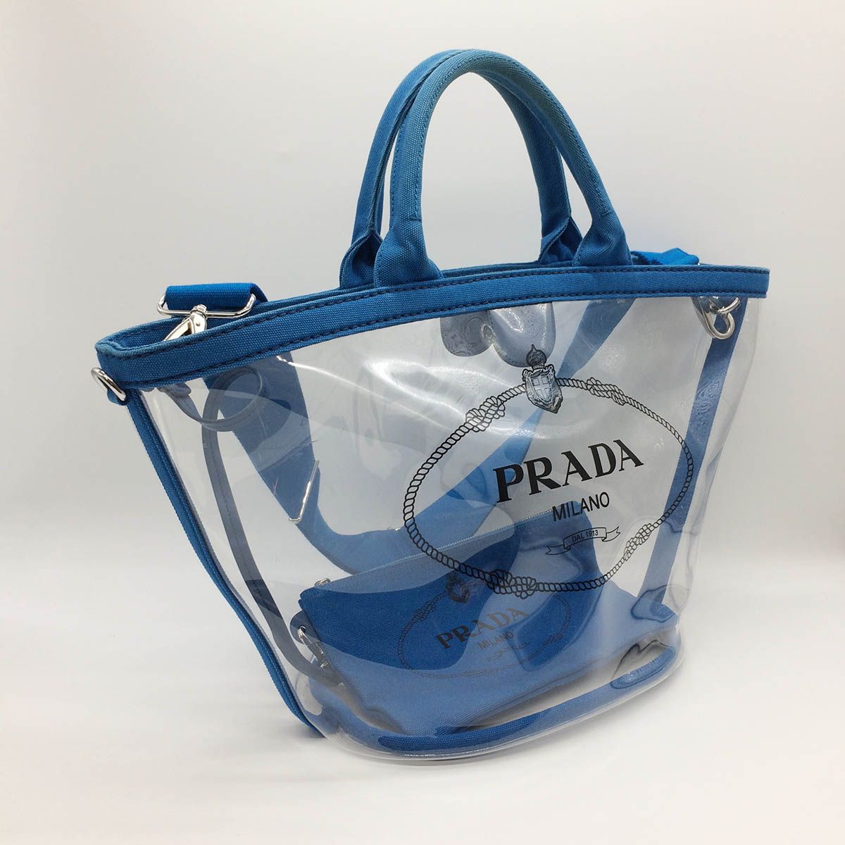 PRADA プラダ プレックス カナパ クリア 2way ショルダーバッグ ブルー