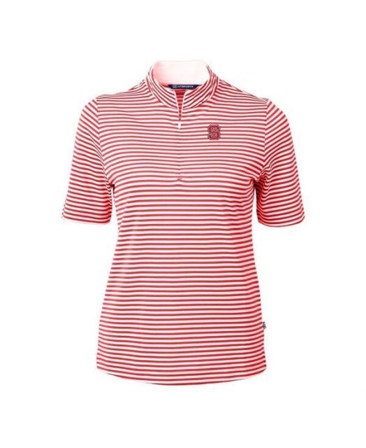  カッターアンドバック レディース ポロシャツ トップス Women s Red NC State Wolfpack DryTec Virtue Eco Pique Stripe Polo 五分袖 七分袖 ポロシャツ