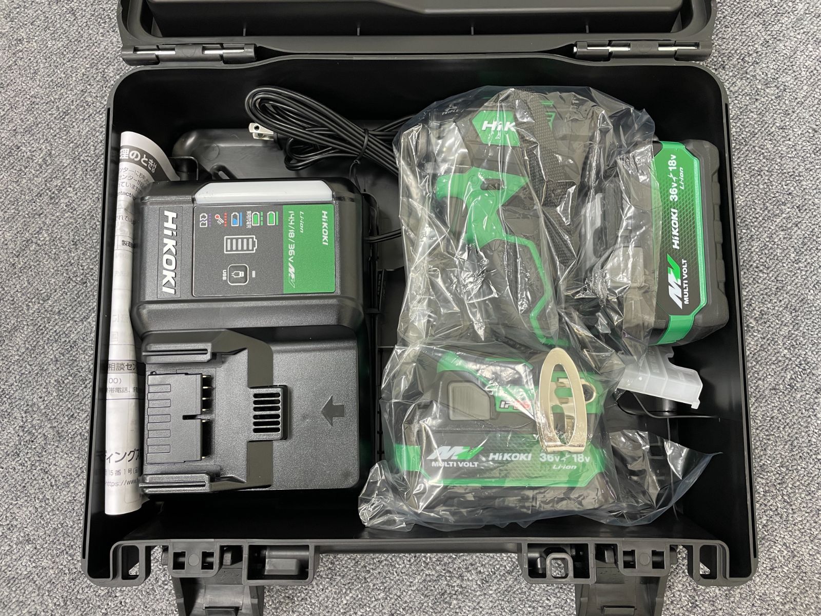 HiKOKI ハイコーキ 18V インパクトドライバー WH18DC 2XPZ アグレッジブグリーン バッテリー2個 充電器 ケース付 工具 C1|I276-2