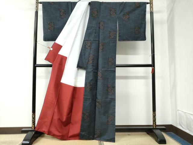 平和屋着物▽羽織 本場大島紬 反物 7マルキ 泥染め 吉祥花文 羽尺