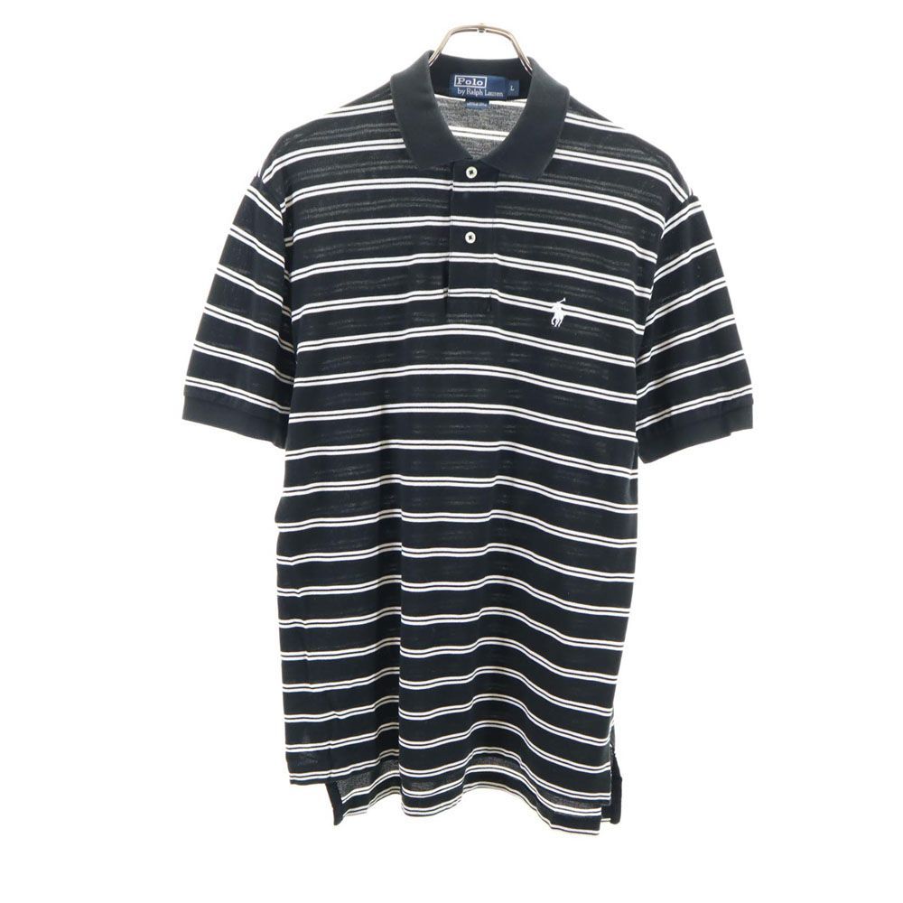 ポロバイラルフローレン ボーダー柄 半袖 ハーフボタン ポロシャツ L ブラック Polo by Ralph Lauren メンズ 古着 【240325】 メール便可