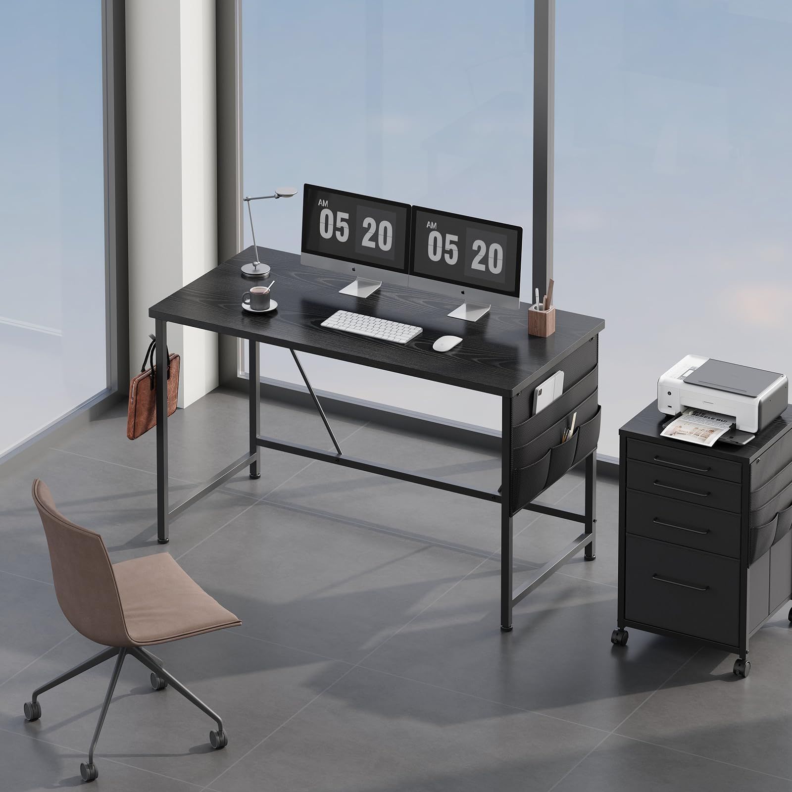 新着商品 YeTom 机 デスク パソコンデスク pcデスク 幅120 奥行55cm つくえ 収納袋付き勉強机 フック付き学習机 組立簡単 テレワーク 黒い