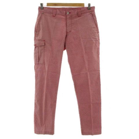 イグニオ IGNIO パンツ ストレッチ コットン混 千鳥格子柄風 レッド 赤 ホワイト 白 85