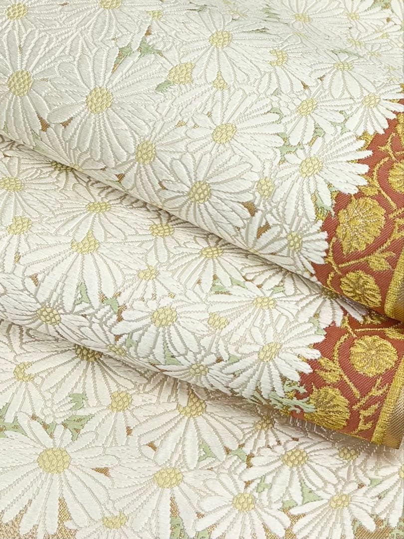 山口美術織物 献上春菊文 唐織 袋帯 金糸 正絹 お太鼓柄