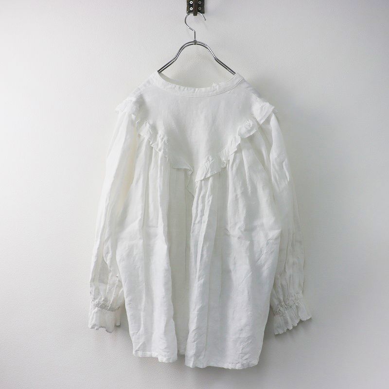美品　ネストローブ　リネンボイル2wayフリル ブラウス nest Robe リネン×ボイル2Wayフリルブラウス