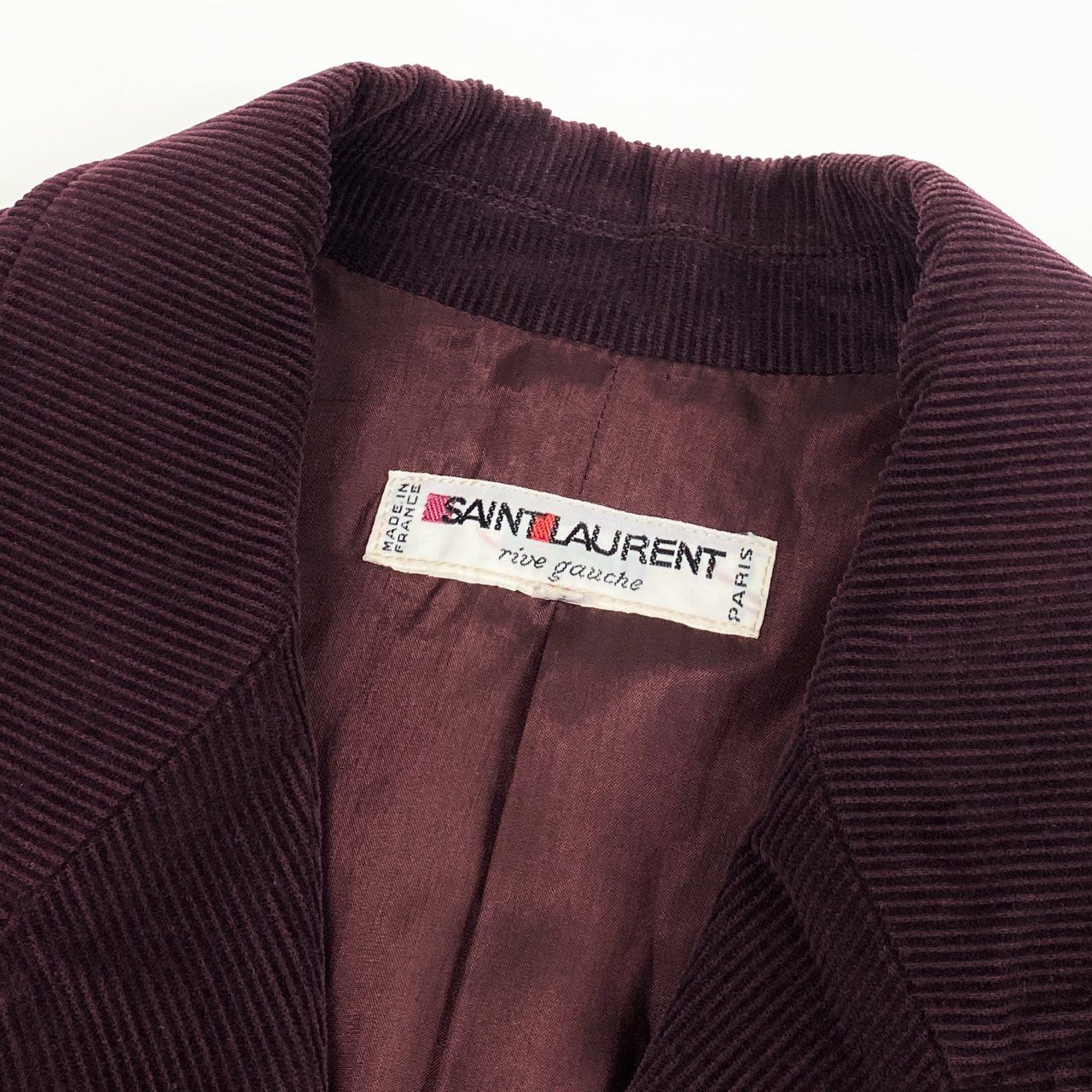 SAINT LAURENT - 46e9 【フランス製】SAINT LAURENT サンローラン リヴゴージュ ヴィンテージ ダブルジャケット サイズ36 ボルドー コーデュロイ レディース 女性用 フランスヴィンテージ 46e9 【フランス製】SAINT LAURENT サンローラン リヴゴージュ