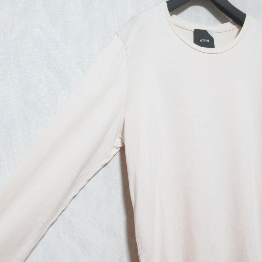 美品 ATON エイトン アシンメトリー レイヤードTシャツ ロングカットソー サイズ2 ベージュ レディース 古着 中古 ATON - 美品 ATON エイトン アシンメトリー レイヤードTシャツ