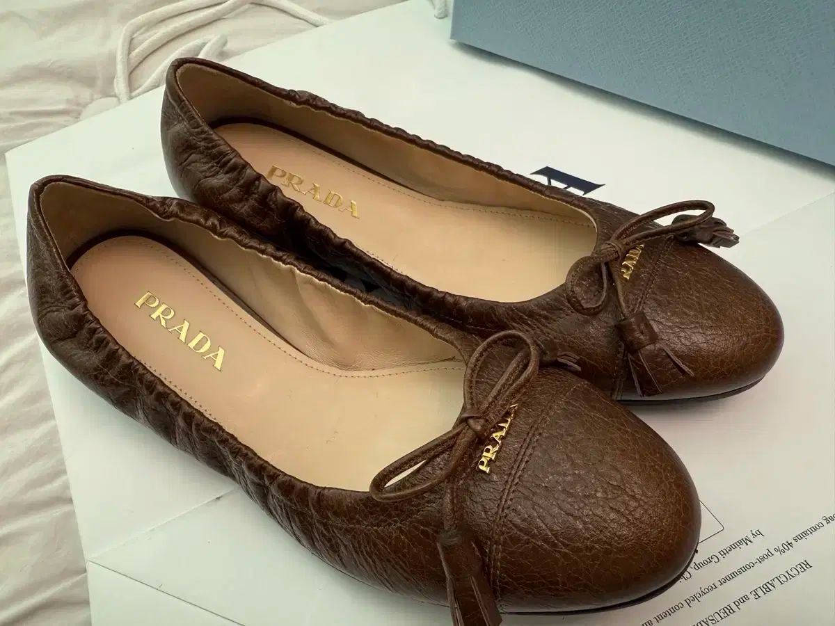 PRADA(プラダ) ゴールドロゴ リボンフラット 新品 7 サイズ - メルカリ