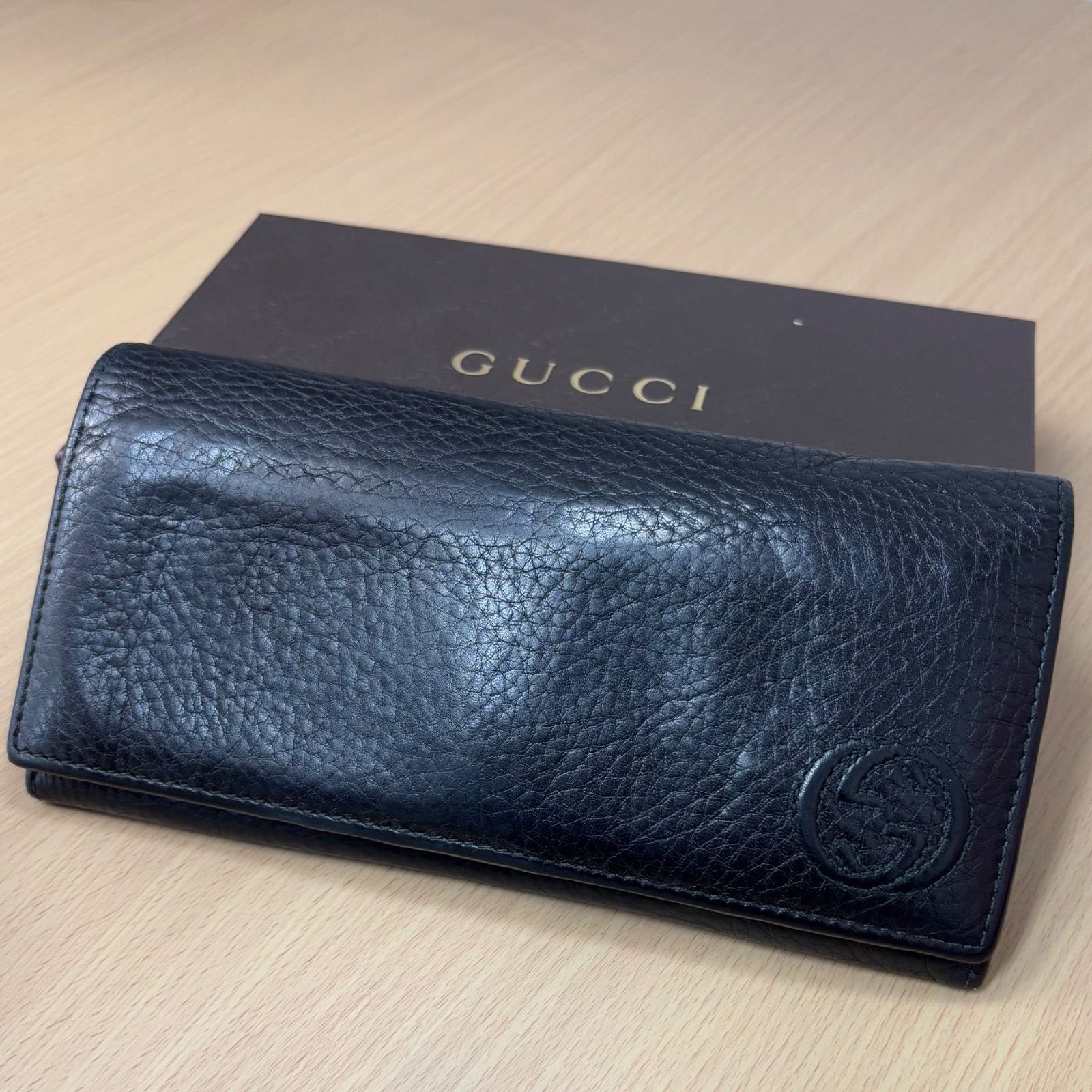 ▪️GUCCI グッチ GG 長財布 財布 ブラック 黒 無地 レザー メンズ 箱 