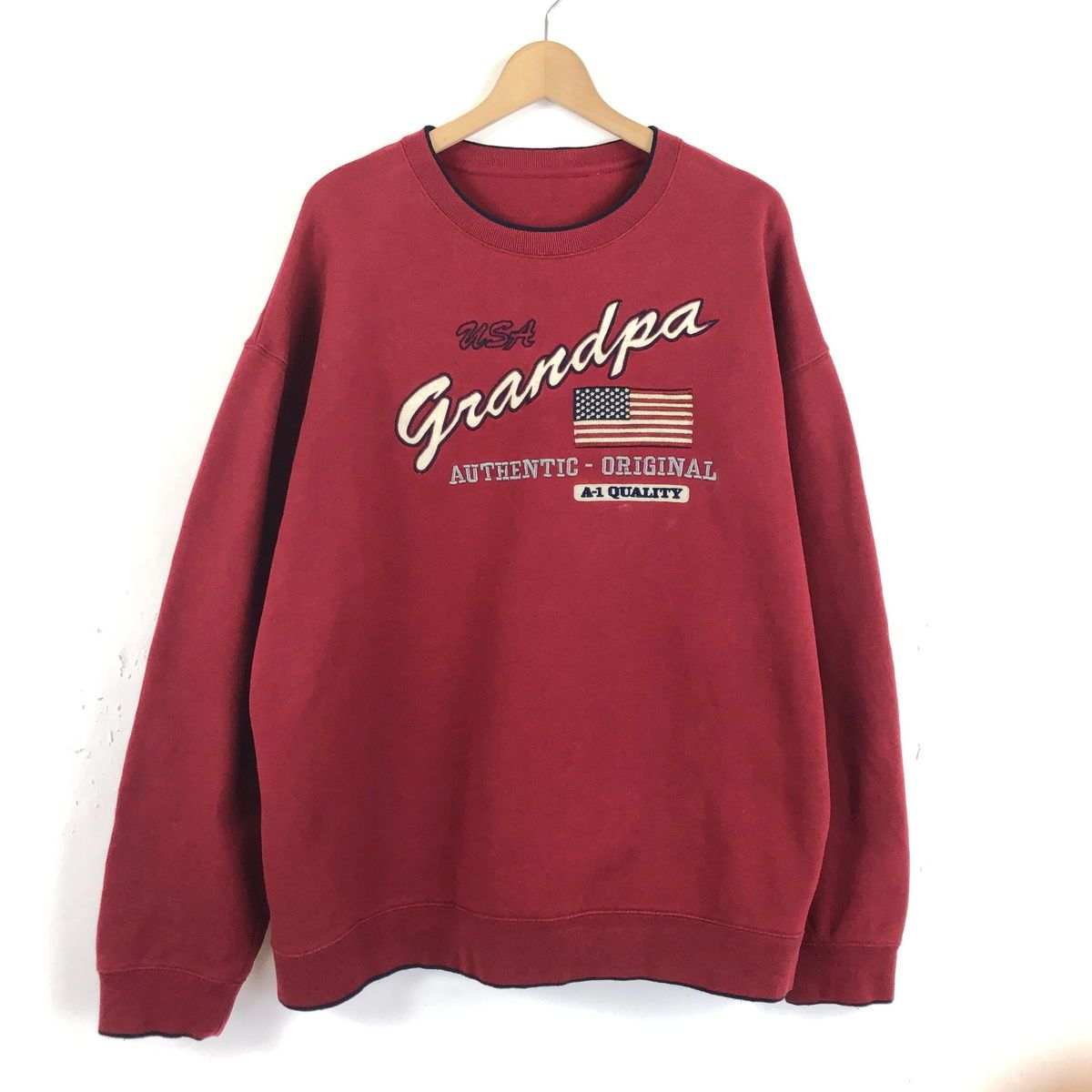 【古着】 スウェット ワッペンロゴ grandpa ワイン系 メンズXL 【中古】 n041111