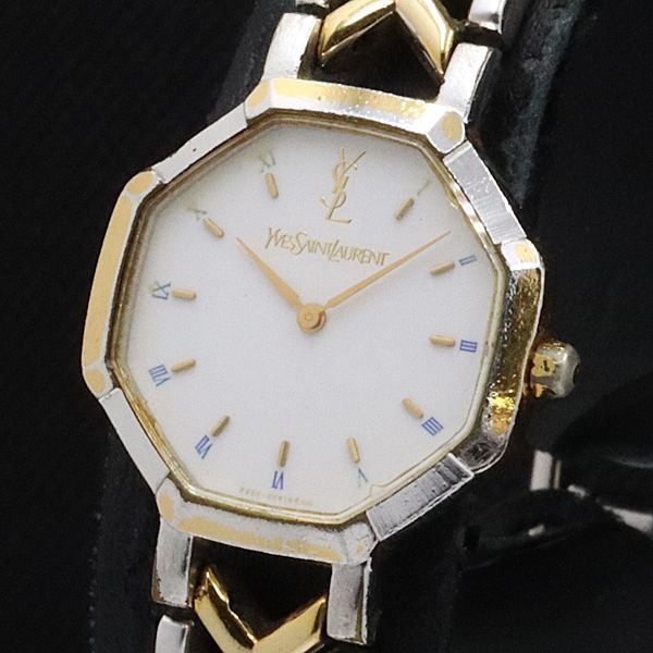 イブサンローラン QZ オクタグラム ホワイト文字盤 コンビ 2200-226313