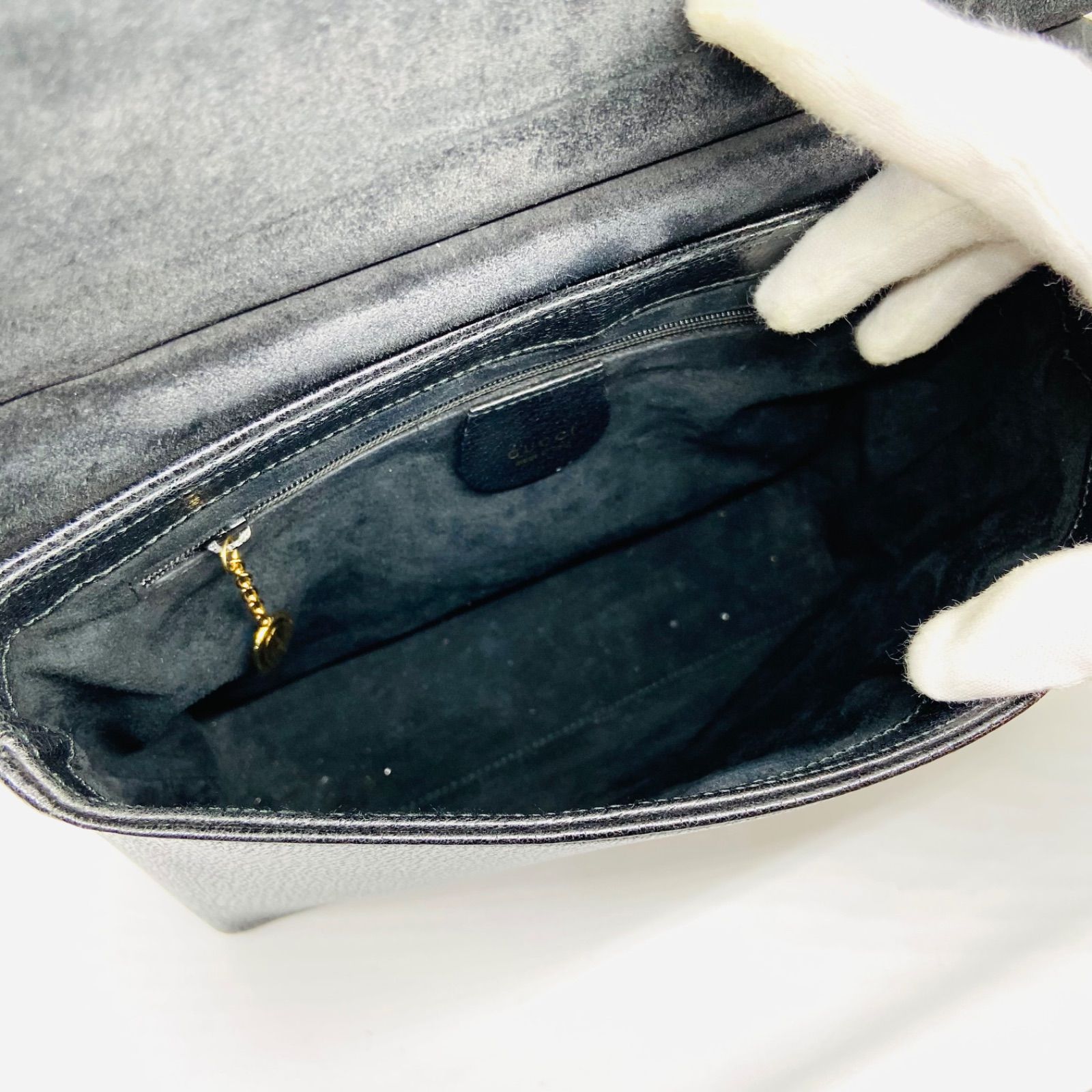 GUCCI グッチ バンブー ハンドバッグ レザー ブラック フラップ式 型  