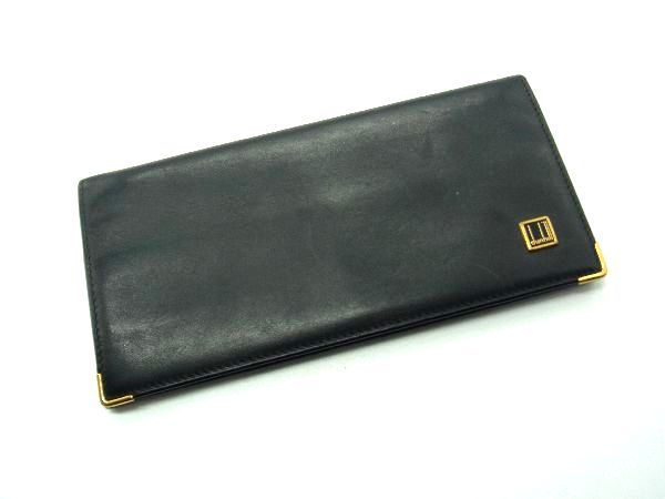 美品 dunhill ダンヒル レザー 二つ折り 長財布 ウォレット 札入れ 小銭入れ 紳士 ビジネス メンズ ブラック系 DH3034
