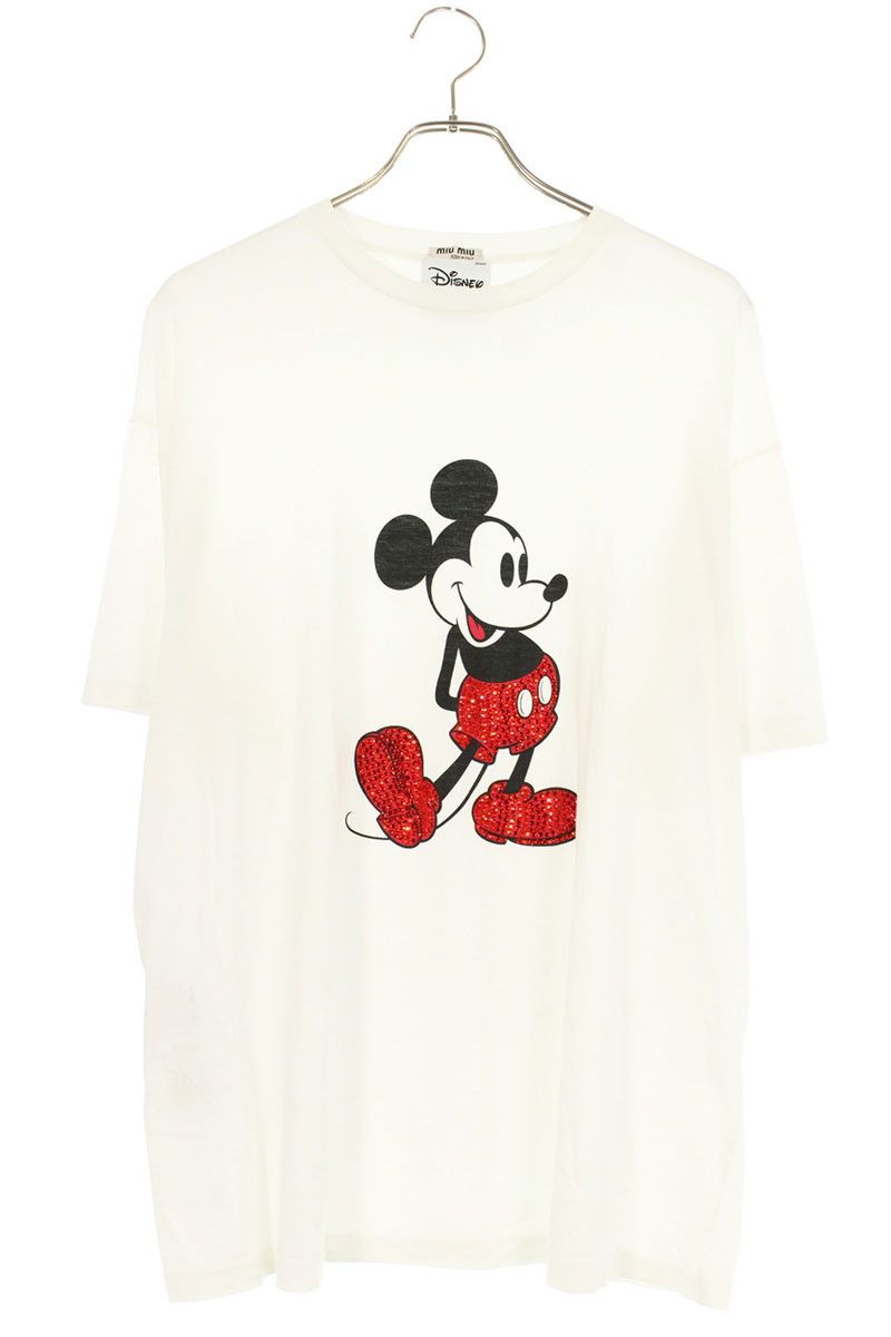 miu miu ストーン装飾 ホワイトTシャツ Miu Miu Logo T-shirt With Rhinestones | italist
