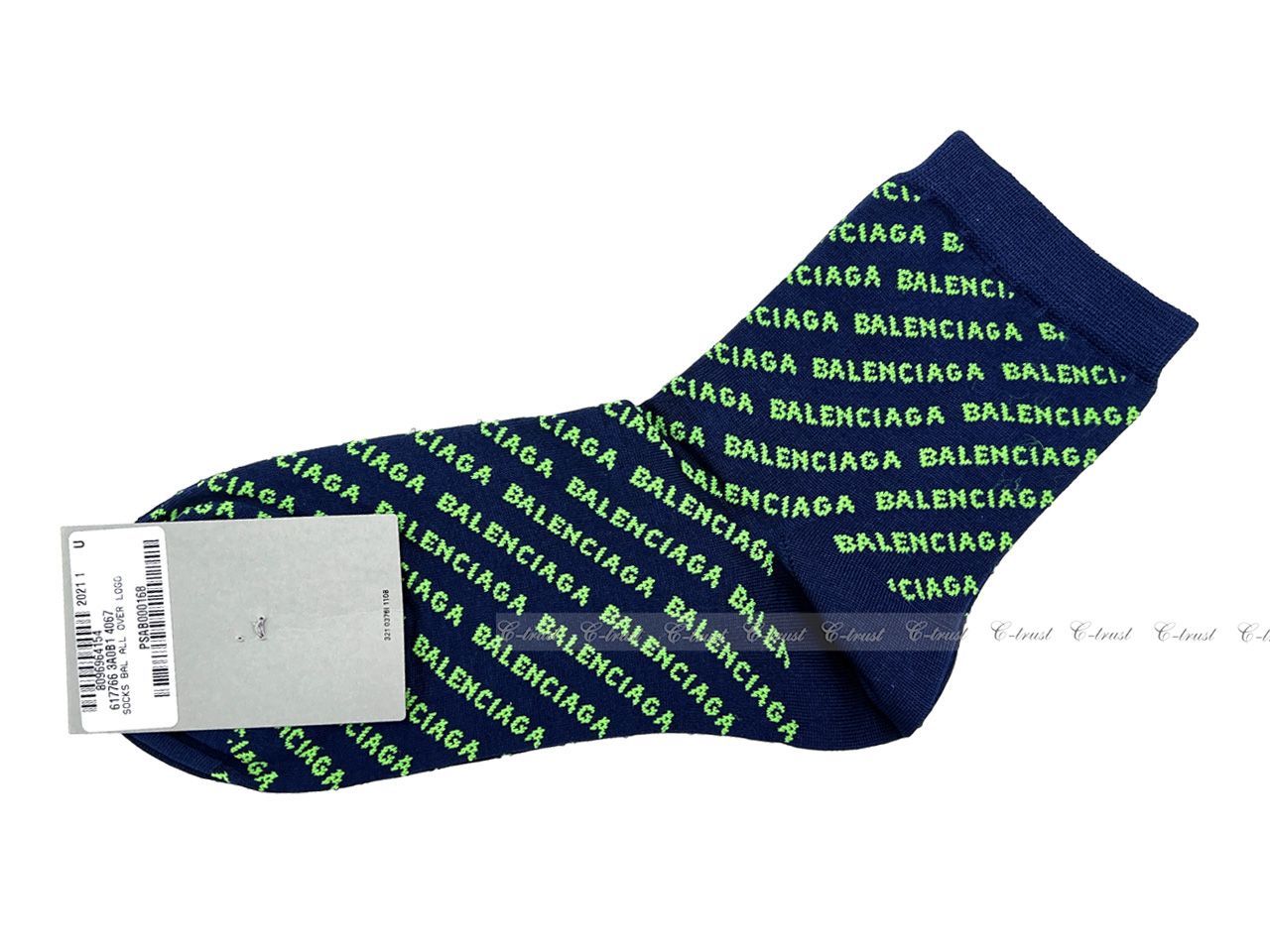 BALENCIAGA バレンシアガ スポーツ ソックス 靴下 ロゴ 男女兼用 新品 ★ 4067 NAVY × GREEN K882-M9..