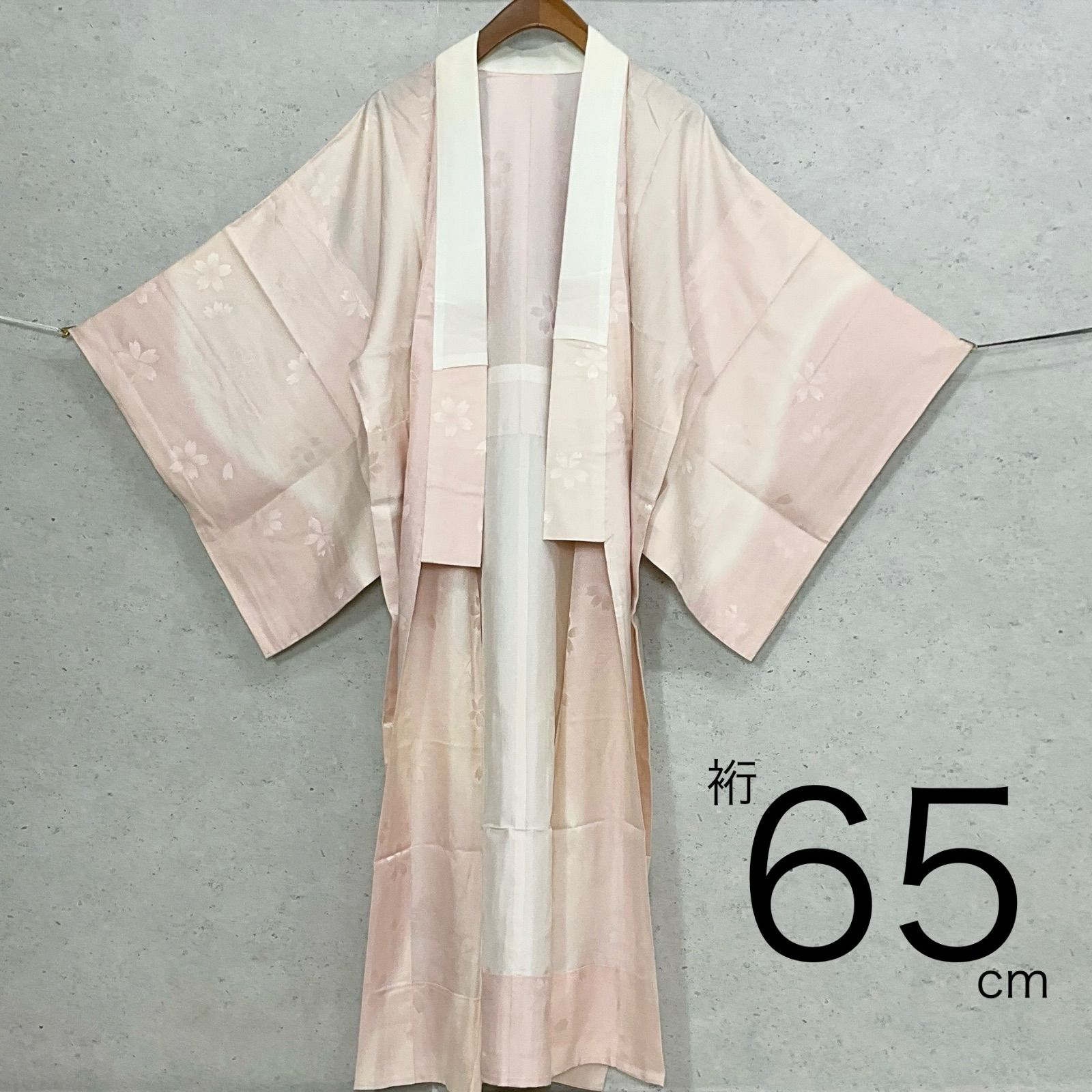 kimono one◆ 同然◆長襦袢◆仕付け糸付き◆白半衿付◆単衣◆ピンク◆桜◆居敷当て付き◆衣紋抜き付き◆裄65肩丈125.5◆小紋紬附下訪問着留袖袷単衣夏着物◆K1164