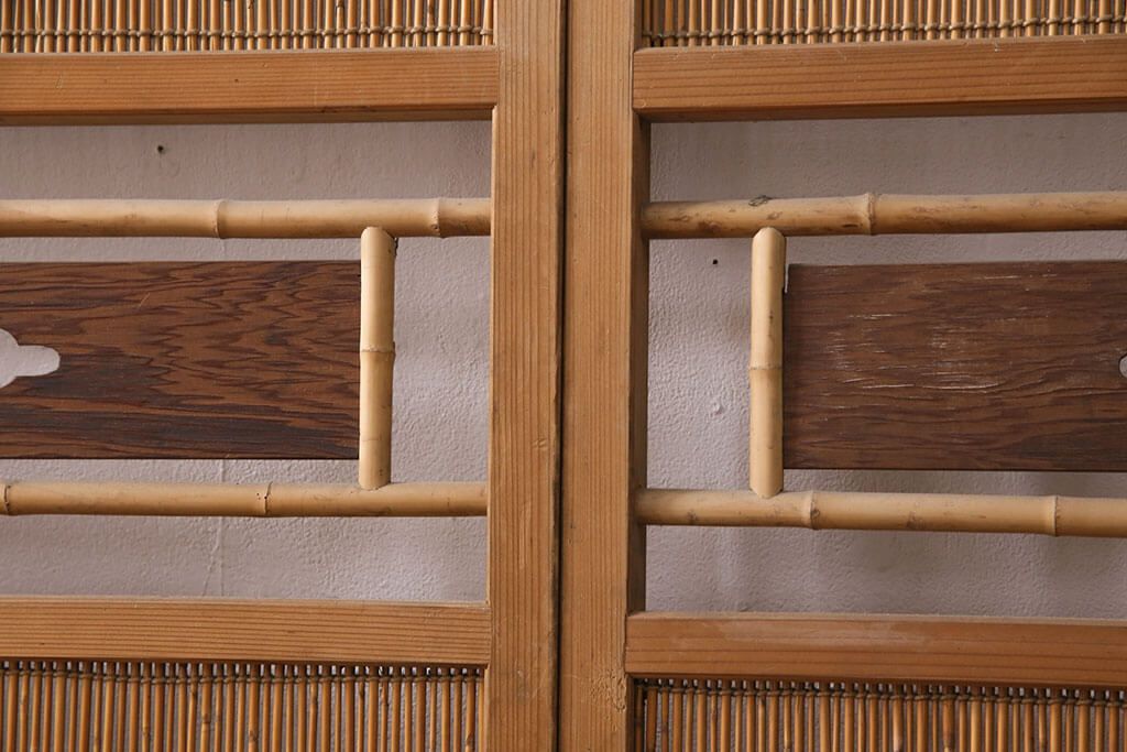 漆塗り 美品 彫刻 御簾戸4枚セット(建具、簾戸、簀戸、葭戸、夏障子