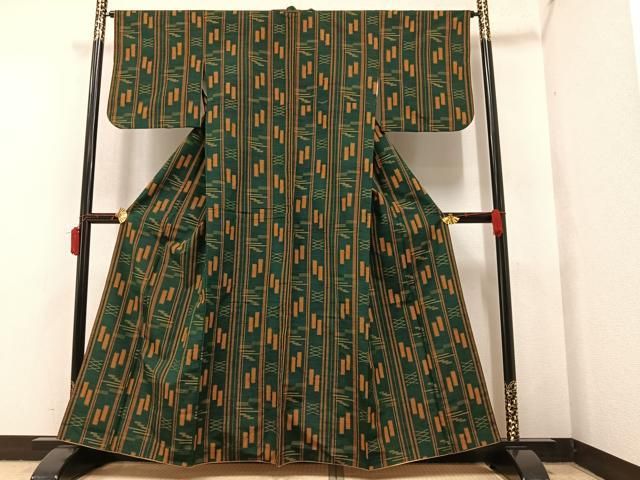 平和屋着物▽上田紬　単衣　十字絣文様　証紙付き　正絹　逸品　BAAT1156hv 平和屋着物▽上田紬 単衣 十字絣文様 証紙付き 正絹 逸品 BAAT1156hv