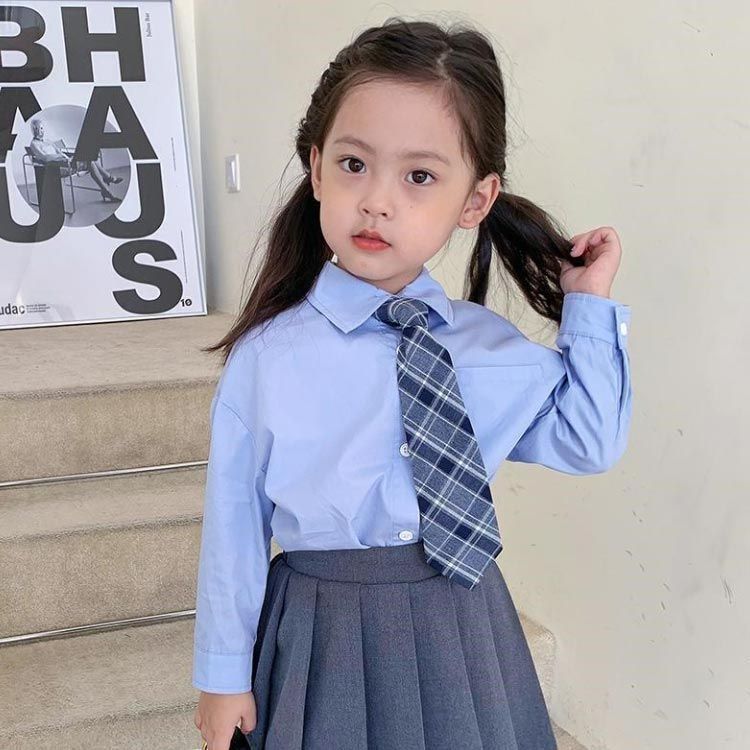 長袖ブラウス 女の子 シャツ ネクタイ付き 長袖 キッズ ブラウス 無地 白 女子 女児 スクールウエア 制服 スーツインナー フォーマルブラウス ワイシャツ カッターシャツ 110 120 130 dongdong8699