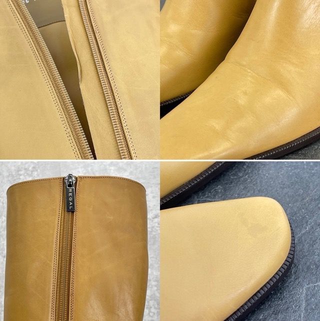 REGAL リーガル　 レザー ロングブーツ ポインテッドトゥ　キャメル　日本製 REGAL リーガル ロングブーツ キャメル サイドジップ 24.5cm - メルカリ