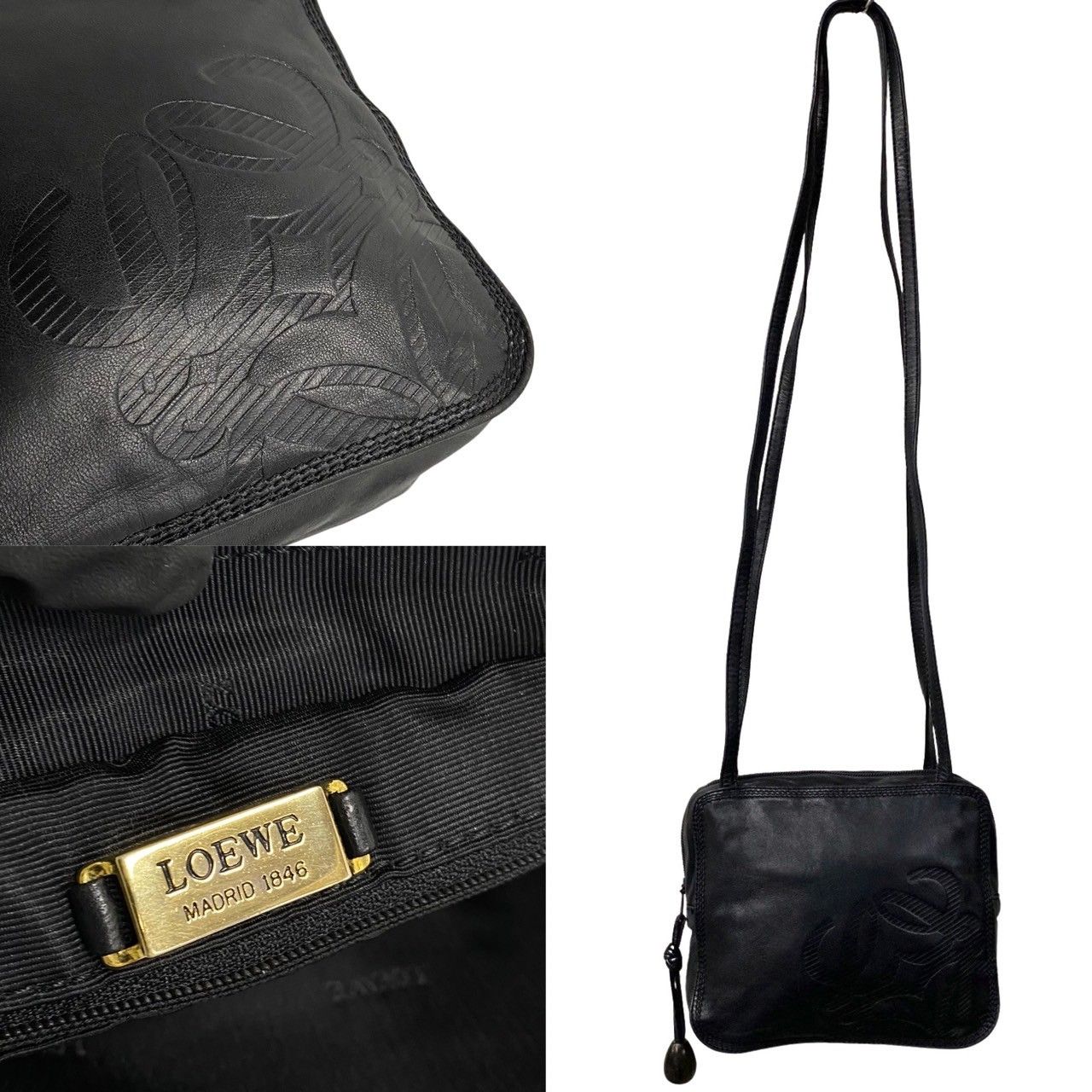 極 美品 袋付 ロエベ アナグラム ロゴ ナッパレザー ミニ ショルダー 