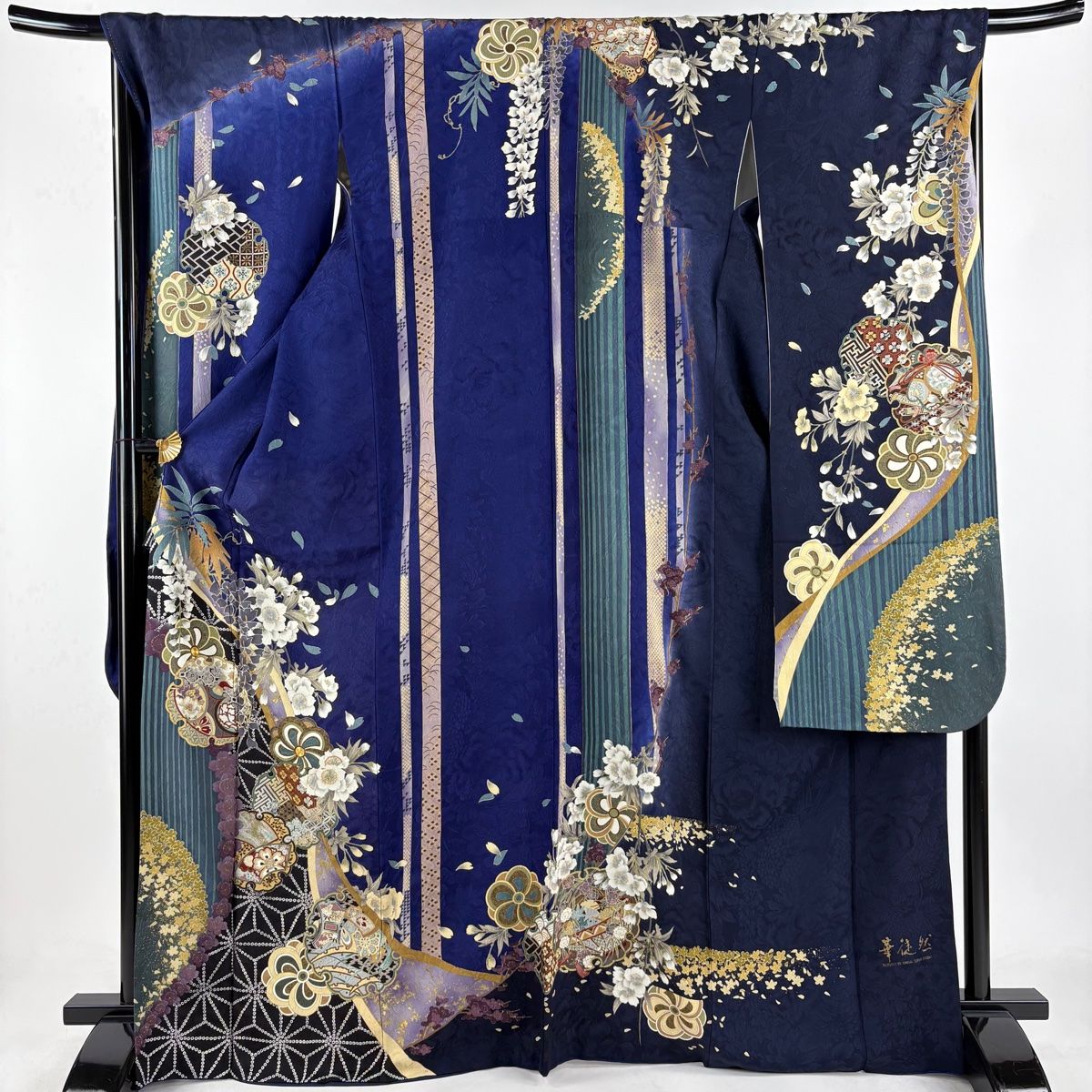 正絹 中振袖セット② 8点セット ブルー地に雪輪 美品 正絹 中振袖