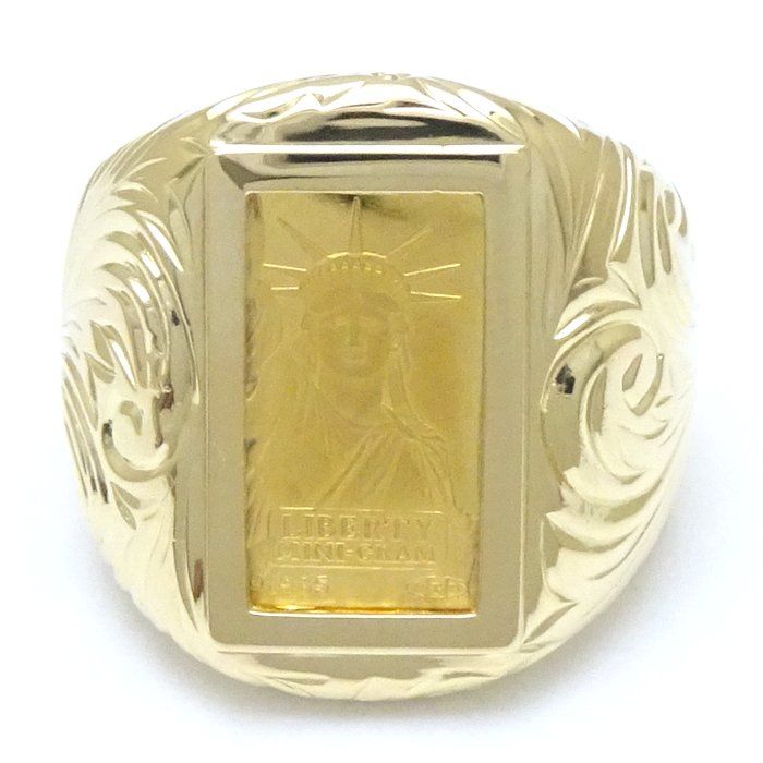 インゴット入り 印台 リング 指輪 1g リバティ インゴット 17号 K24