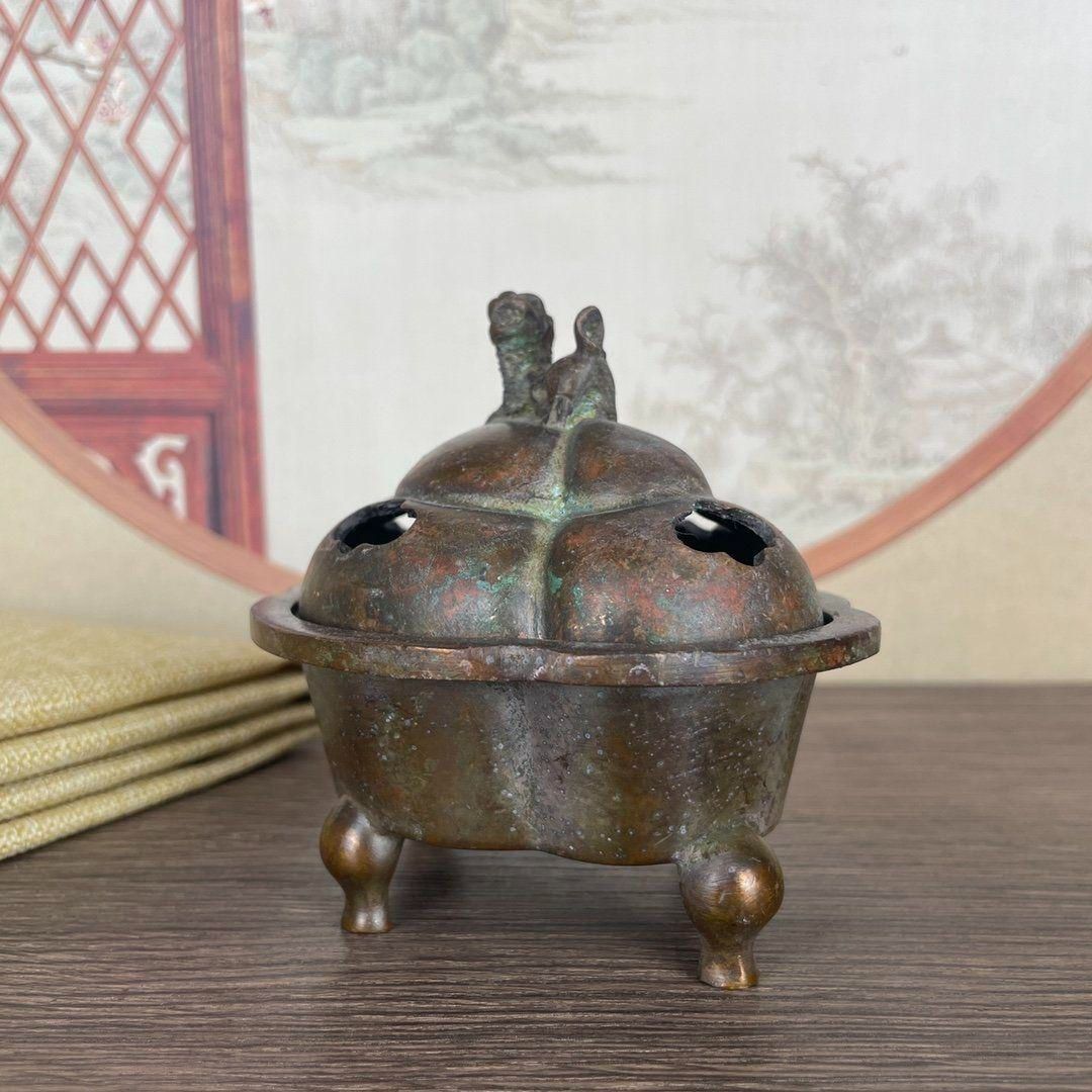 銅製 香炉 梅花形四足宣徳炉 獅蓋炉 香薫炉 茶道香具 装飾品