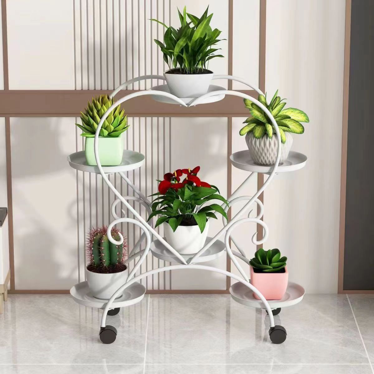 フラワースタンド フラワーラック プランター ラック ハート アイアン 5号 6号 おしゃれ ヨーロッパ キャスター付き 屋外 庭 ガーデニング ホワイト ゴールド 白 金 GEBZETESISAT_COM_TR