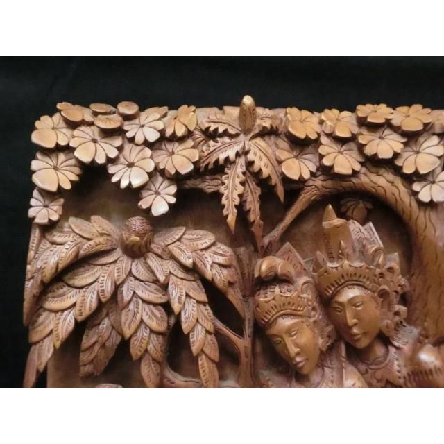 中古品 木彫り レリーフ ラーマ シータ W27cm×D4cm×H34cm 欠け