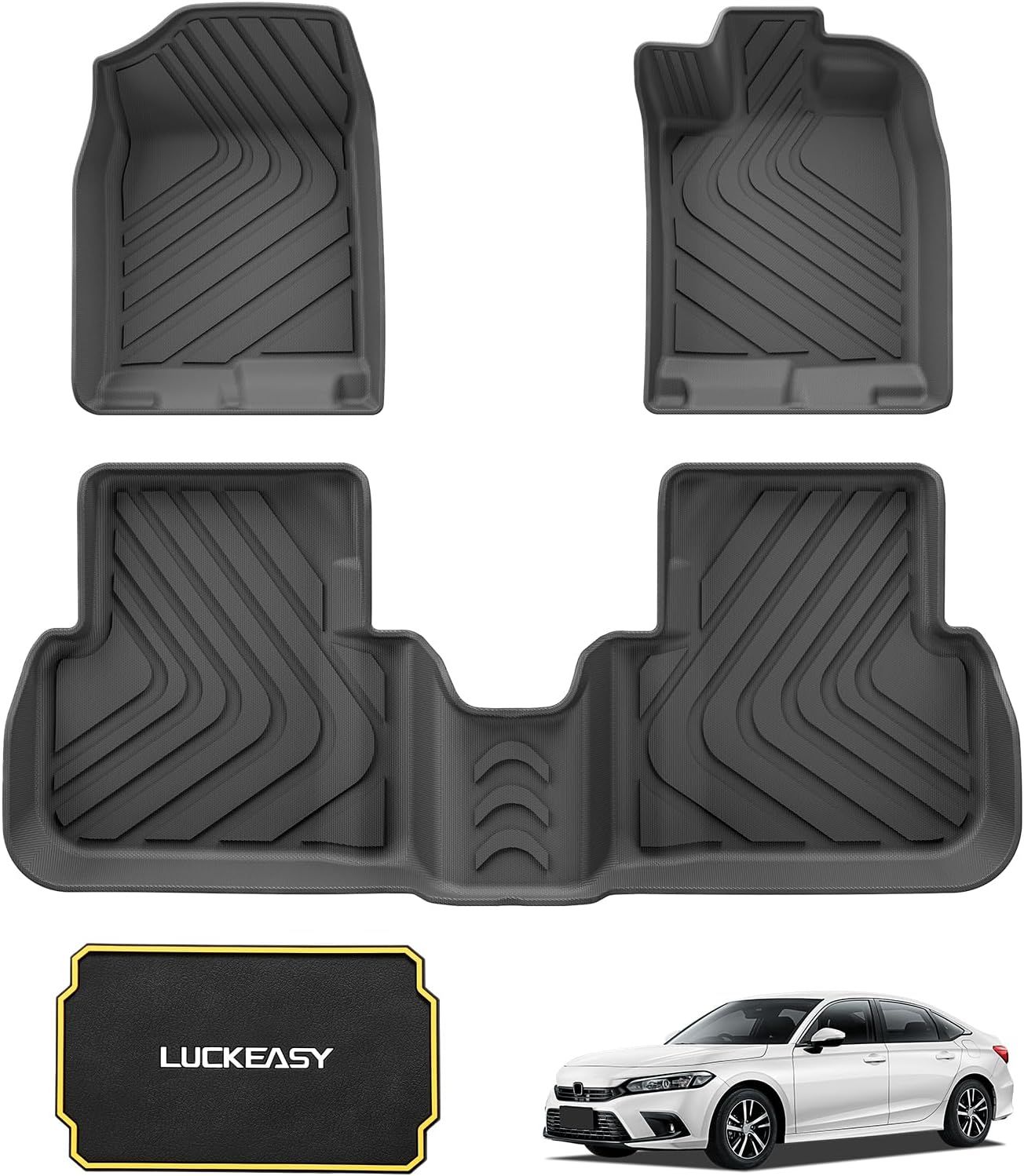LUCKEASY ホンダ 新型シビック 11代目 FE型 専用 フロアマット 3Dフロアマット 2021年～2024年 HONDA CIVIC に適用 車用 ホンダ シビック カーマット フロント リア セット 立体構造 防水 無臭 保護 専用