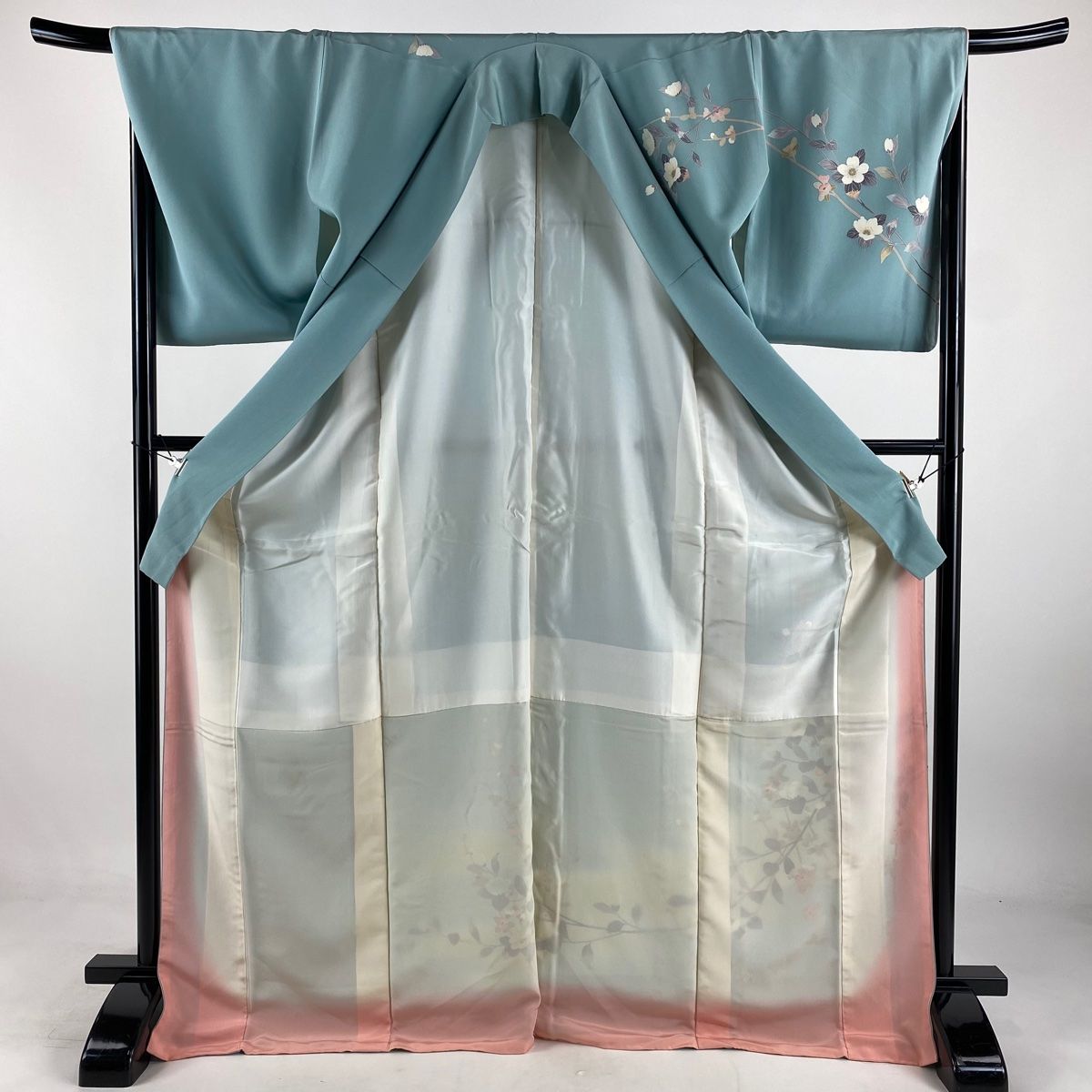 M-1259 古伊万里色絵 波兎とふくら雀紋様青磁 菊花皿 なます皿・小鉢