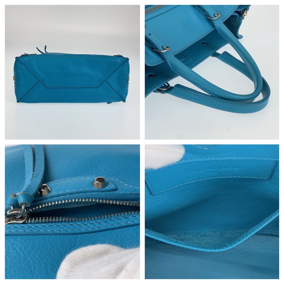 入手困難カラー BALENCIAGA ペーパーバッグ　ターコイズブルー BALENCIAGA バレンシアガ ペーパー ターコイズブルー シルバー金具