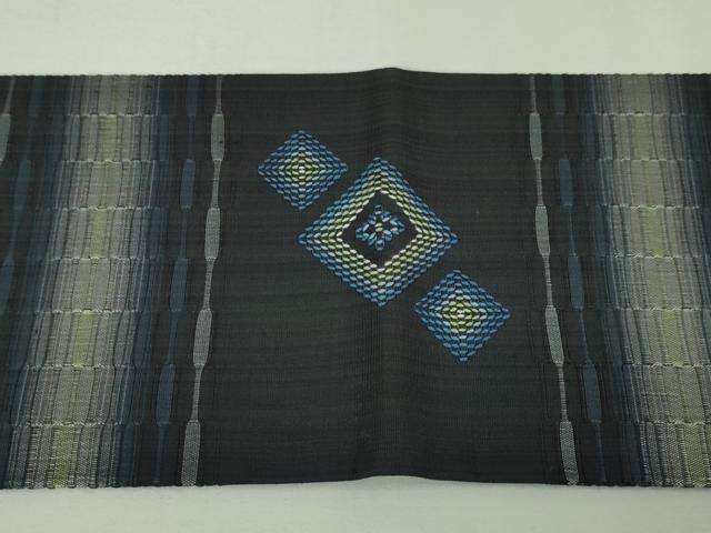 平和屋本店□極上 本場琉球 南風原花織 手織 九寸名古屋帯 黒地 逸品  