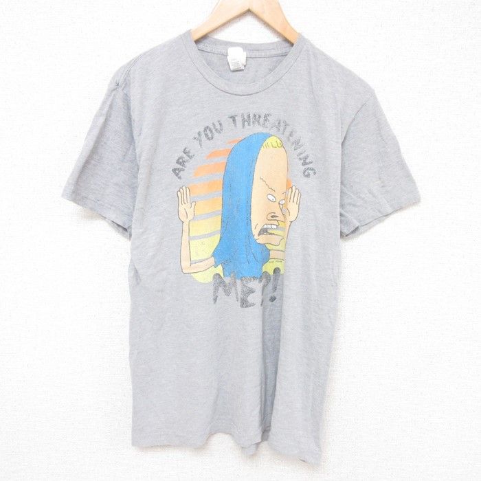 M/古着 TULTEX 半袖 Tシャツ メンズ MTV ビーバスアンドバットヘッド マイクジャッジ クルーネック グレー 霜降り 24jul03 中古