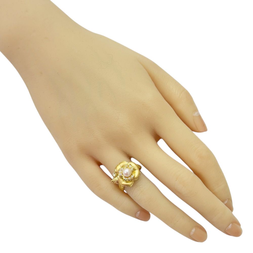 POLA 花 バラ リング 指輪 9号 18金 K18イエローゴールド アコヤパール ダイヤモンド 0.12ct レディース POLA 花 バラ