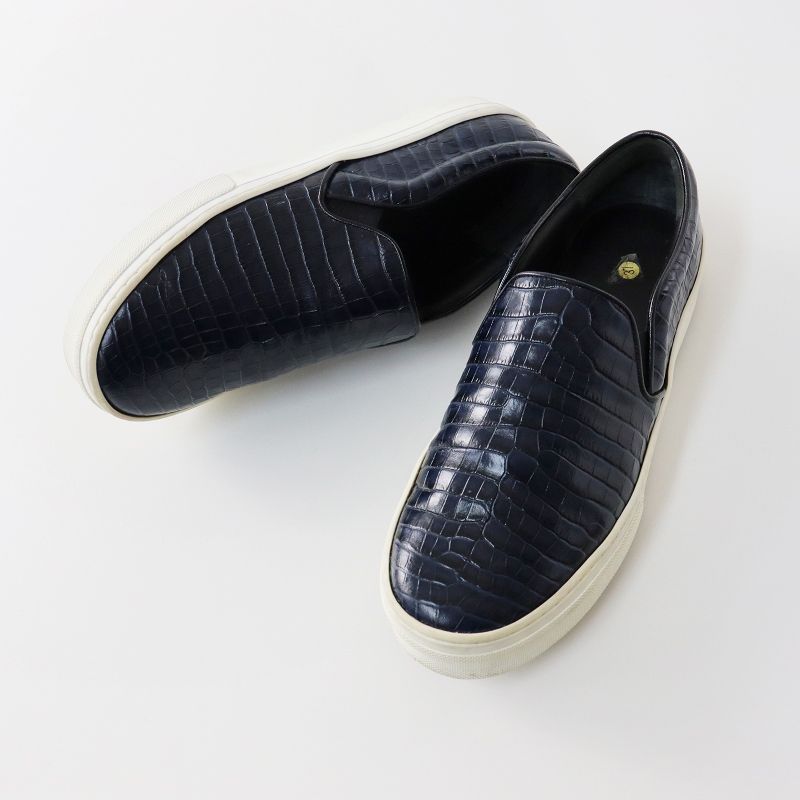 【1円】CELINE セリーヌ 型押し スリッポン クロコ ネイビー系 36 [240001184809]レディース