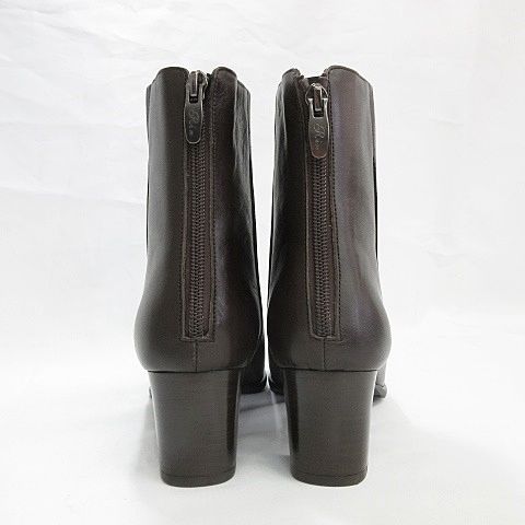 リズラフィーネ Riz raffinee ブーツ ショートブーツ バックジップ チャンキーヒール ブラウン 茶 24 1 2 EEE