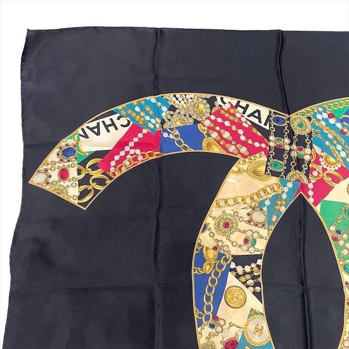 良品 CHANEL シャネル 大判 スカーフ シルク 100% ココマーク 良品 CHANEL シャネル 大判 スカーフ シルク 100% ココマーク