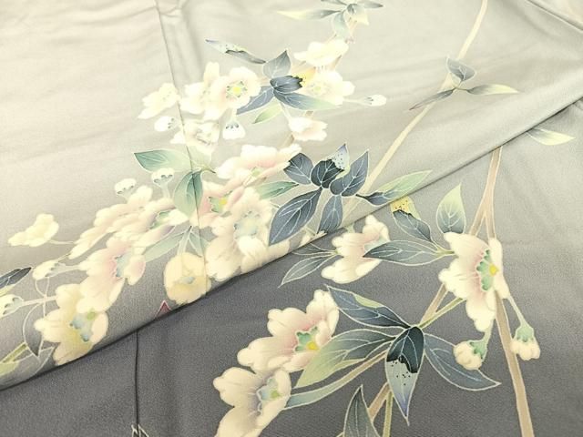 専用ページ加賀友禅 付け下げ 正絹 作家物 上品な花 着物 紋なし U-4866 6690 本加賀友禅訪問着【和泉衛知 作品】花枝文 一つ紋 美品