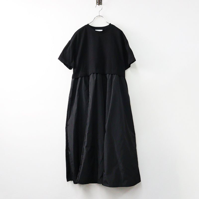 プラスオトハ PLUS OTO.HA ヘビーウェイト天竺タフタドッキングワンピース 2|ブラック Tシャツ フ ドレス 2400014161854